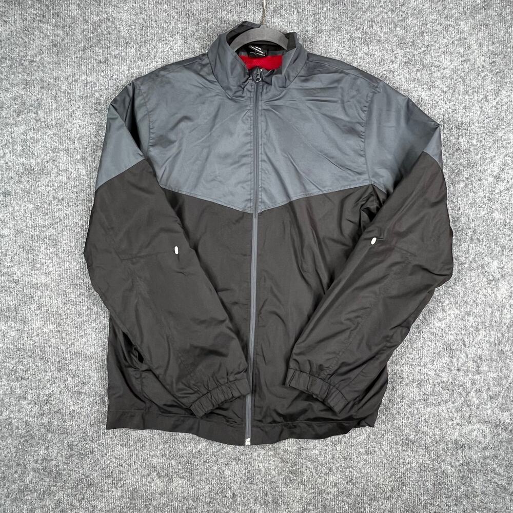 Starter Windbreaker Jacket Mens Medium Black Gray Full Zip Lightweight Athletic